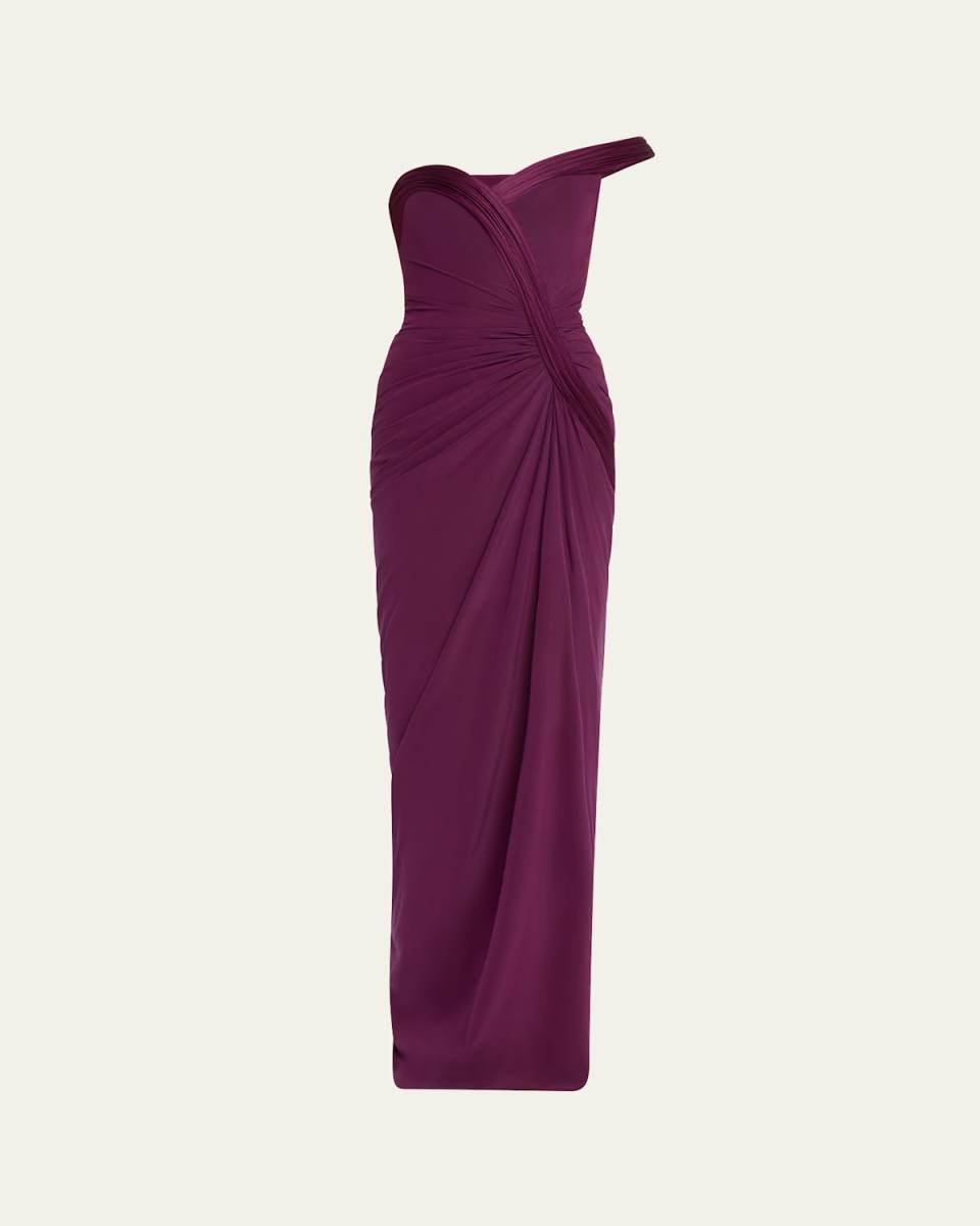 Athena One-Shoulder Crepe Sculpted Gown
